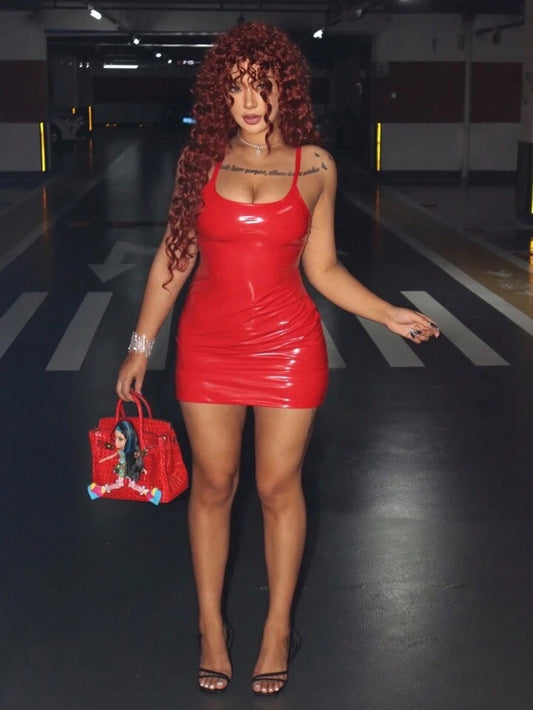 Red PU Leather Dress