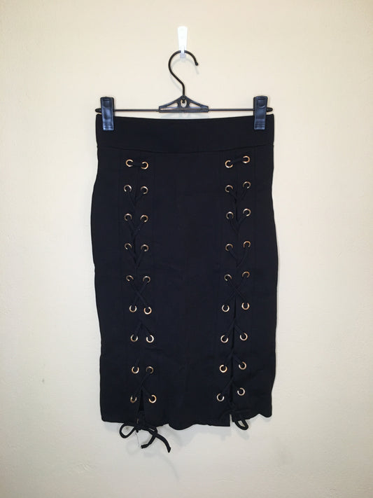 Black Lace Up Skirt