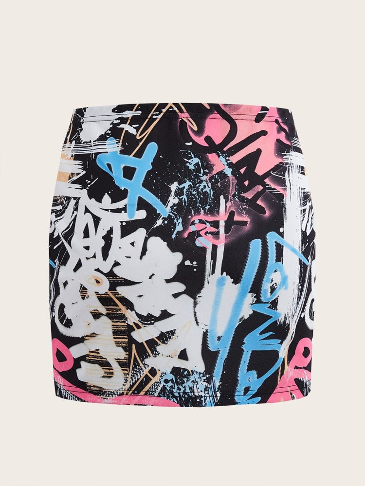 Graffiti Print Skirt