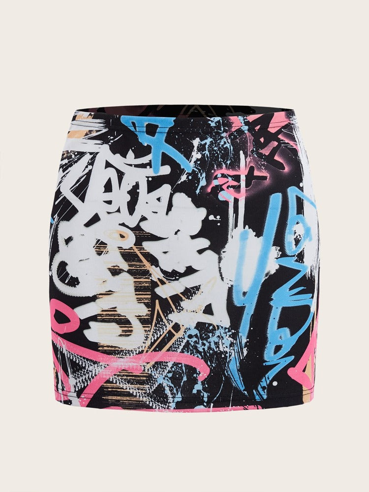 Graffiti Print Skirt